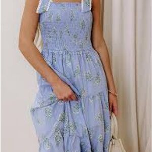 Elegant Blue Floral smocked top Dress ❤️